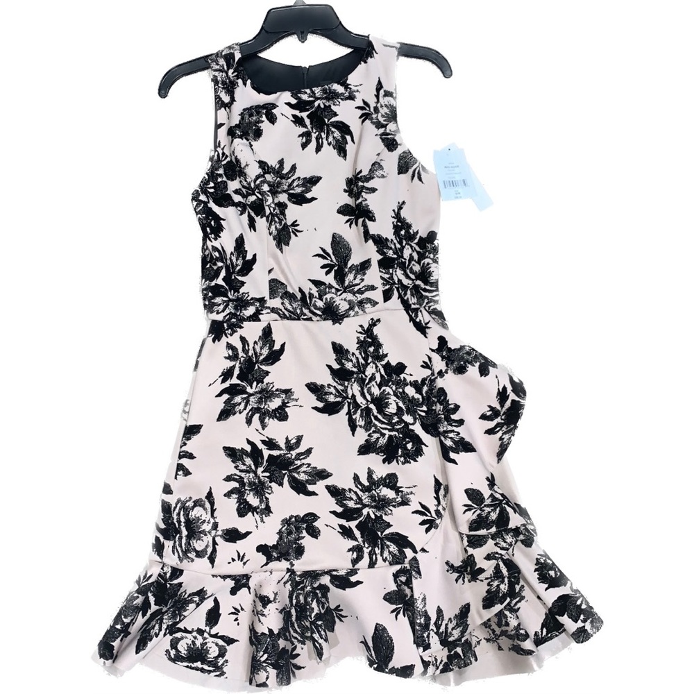 NWT Design lab Pink dress with black floral, ruffles